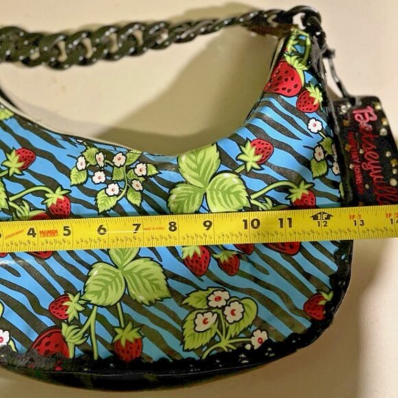 Y2K Betsey Johnson Strawberry fields Tiger print blue mini shoulder purse - Picture 4 of 5